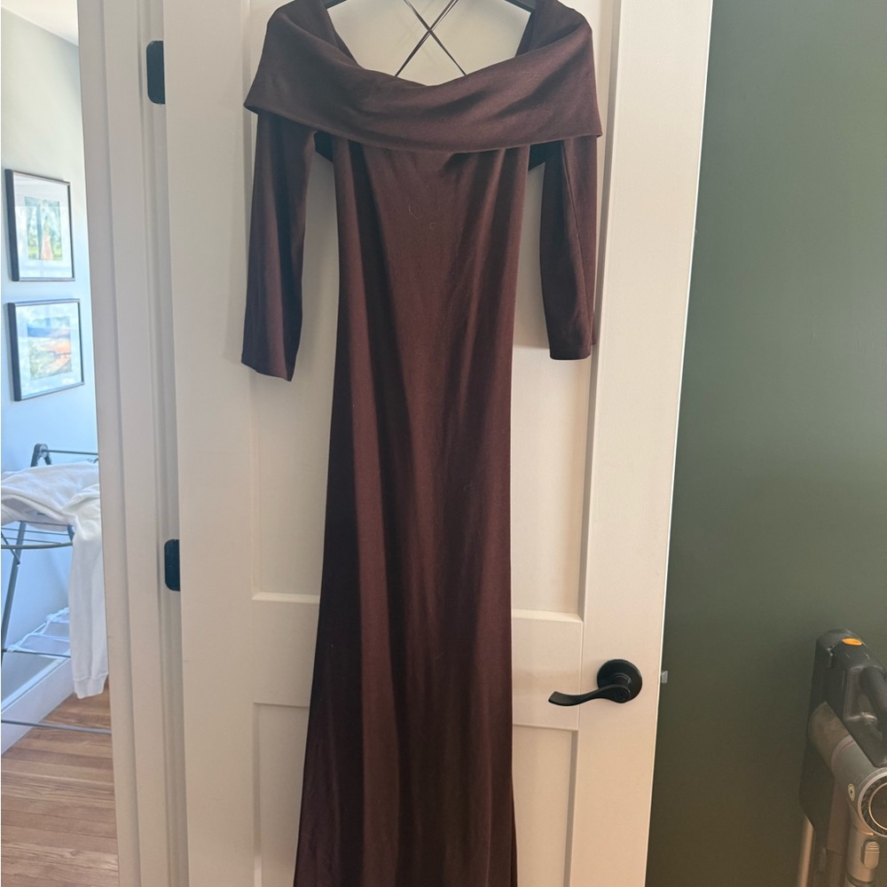 The worth collective maternity Off-Shoulder Long Sleeve Maxi Dress in Deep Brown